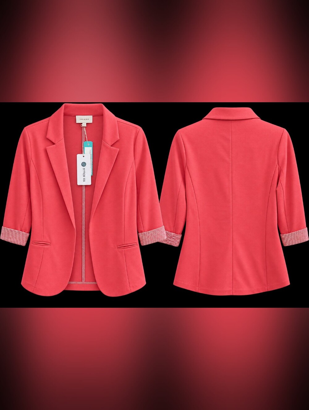Skies Are Blue Coral-Red Knit Open-Front Blazer - Picture 2 of 4